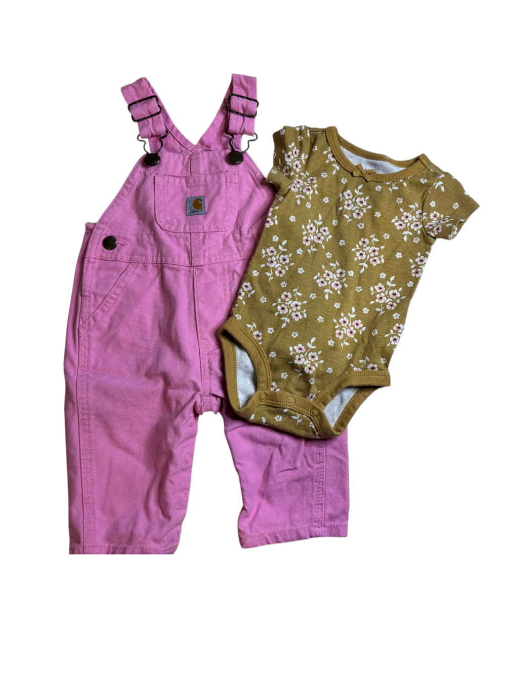 Preloved Carhartt Baby Girl Pink Overalls & Body Suit